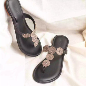 CHARISMATIC Embellished Thong Black Slides