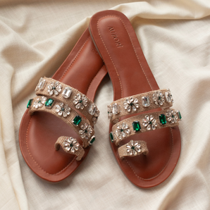 Stone Embellished Jute Flats