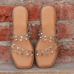 Clear Strap Gold Studded Flats