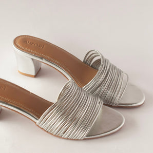 Strappy Silver Strings Block Heels