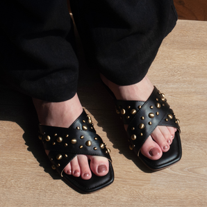 Gold Studded Black Flats