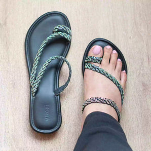 BLINGY Black Strappy Shimmery Slides