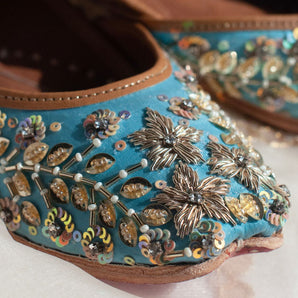 Firoza Sky Blue Handcrafted Flower Beadwork Jutti