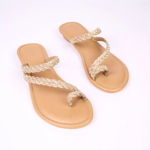 BLINGY Beige Strappy Shimmery Slides 2