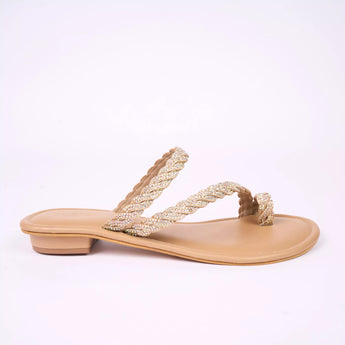 BLINGY Beige Strappy Shimmery Slides 3