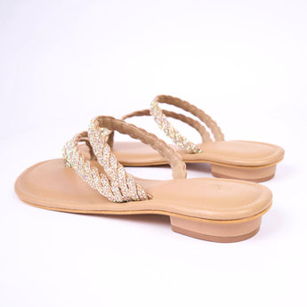 BLINGY Beige Strappy Shimmery Slides 6