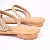 BLINGY Beige Strappy Shimmery Slides 7