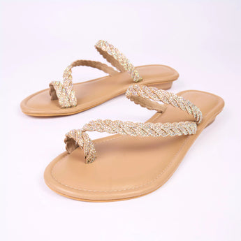 BLINGY Beige Strappy Shimmery Slides 8