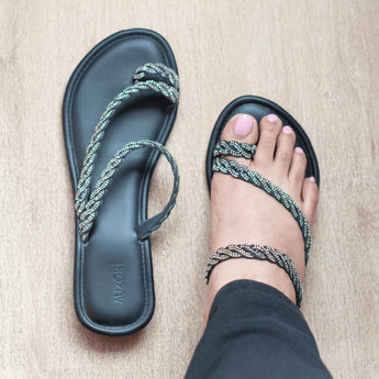 BLINGY Black Strappy Shimmery Slides
 1