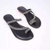 BLINGY Black Strappy Shimmery Slides 4