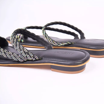 BLINGY Black Strappy Shimmery Slides 6