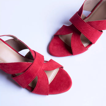 BOLD Red Block Heels 5