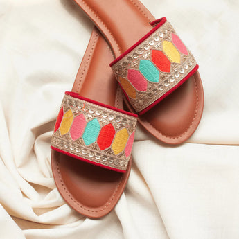 Coloured Embroidered Flats 3