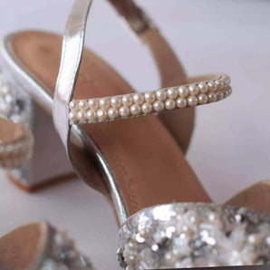 DAZZLING Embellished Block Heels in Silver