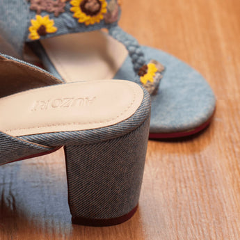 Denim Embroidered Kolhapuri Heels 3