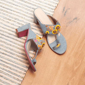 Denim Embroidered Kolhapuri Heels 5