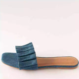 Denim Ruffled Flat Slides Side shot