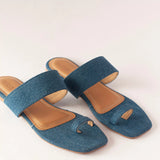 Denim Toe Ring Flat Slides 1