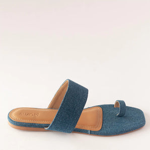 Denim Toe Ring Flat Slides 2