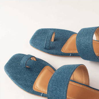 Denim Toe Ring Flat Slides 3