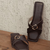 FEARLESS Chocolate Brown Buckle Slides 4