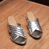 GRACEFUL Silver Patterned Block Heels 1