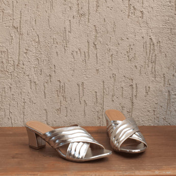 GRACEFUL Silver Patterned Block Heels 2