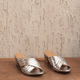 GRACEFUL Silver Patterned Block Heels 5