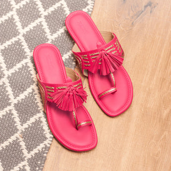 Pink Kolhapuri Flats with Tassels 1