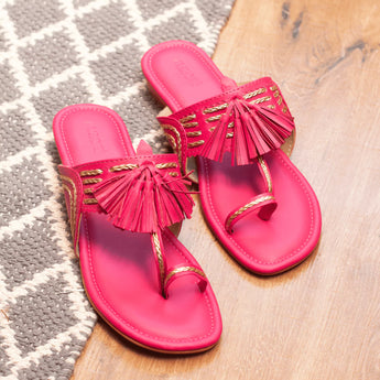 Pink Kolhapuri Flats with Tassels 2