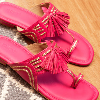 Pink Kolhapuri Flats with Tassels 4