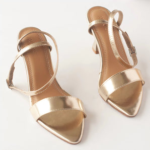 Pointed Toe Golden Kitten Heels 1