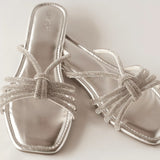 Shiny Knotted Silver Rhinestones Slides 8