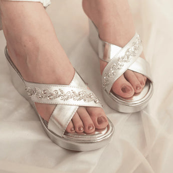 Silver Embroidery Criss Cross Wedges 1