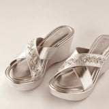 Silver Embroidery Criss Cross Wedges 6