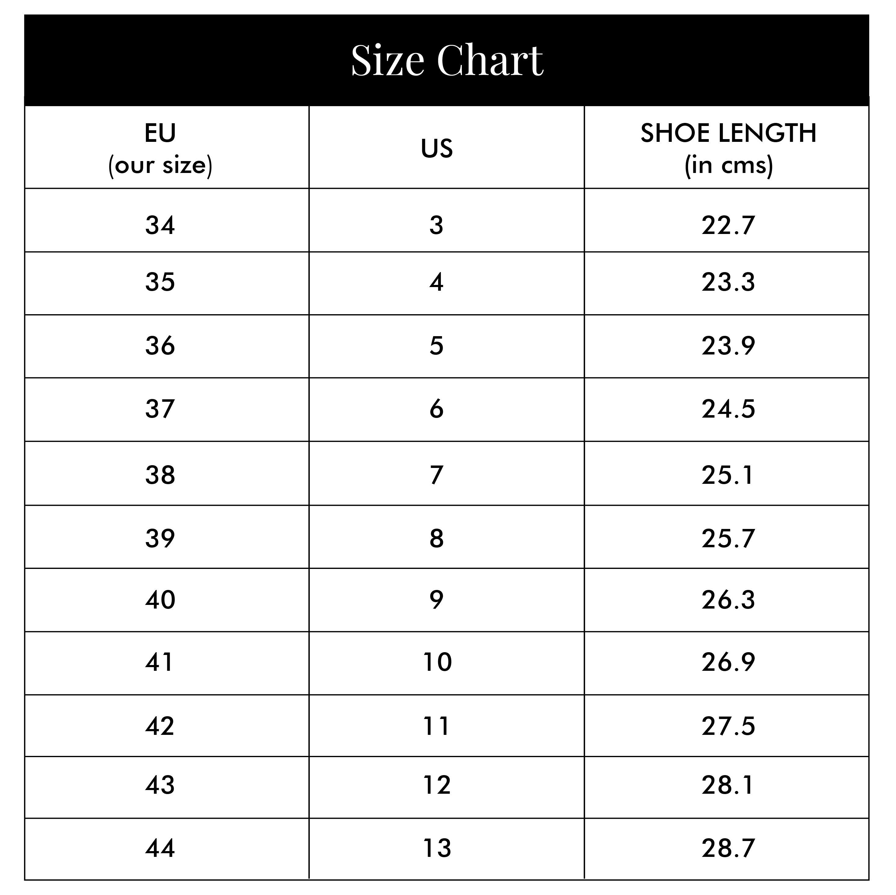 Pink slides size outlet chart