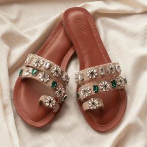 Stone Embellished Jute Flats 1