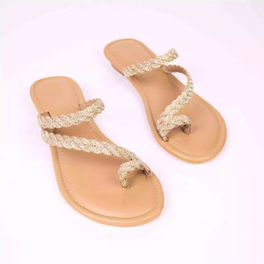 BLINGY Beige Strappy Shimmery Slides