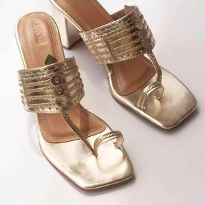 classic gold kolhapuri heels top shot