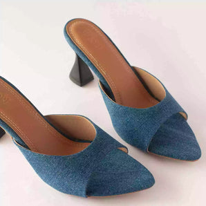 denim pointed toe kitten heels