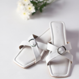 fearless White Buckle Slides