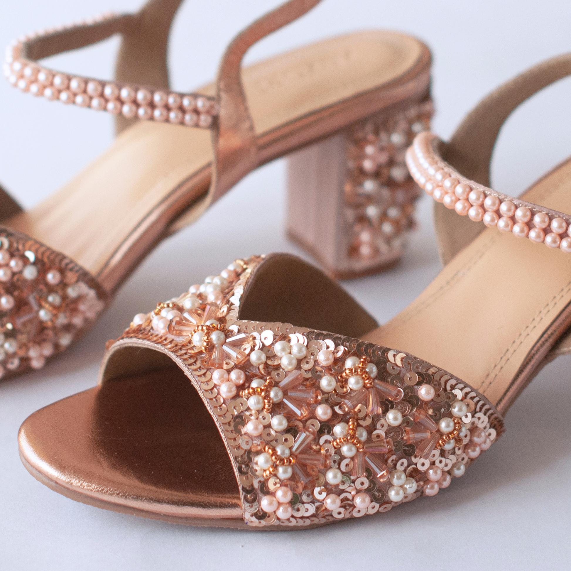 Rose gold low online block heels