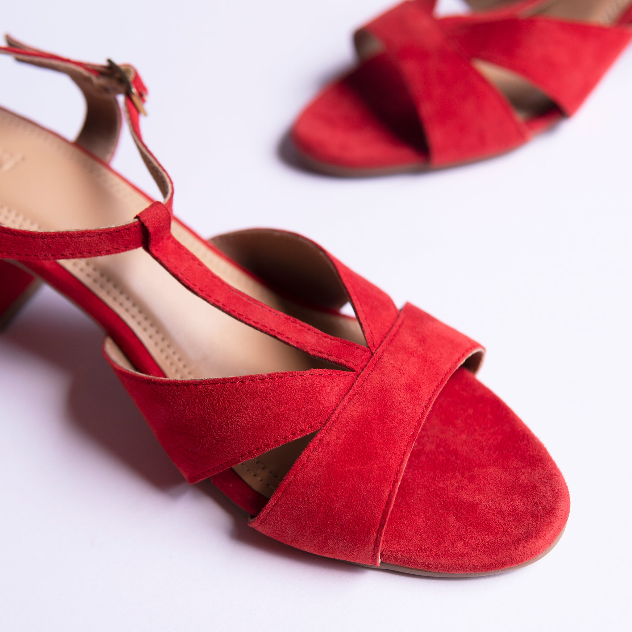 Ankle Strap Block Heel Sandal (RED) - LOV Shoes